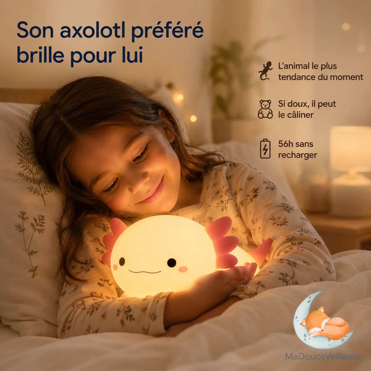 Veilleuse axolotl en silicone souple sans BPA