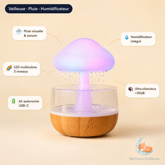 Veilleuse bruit de pluie et diffuseur d'huiles essencielles