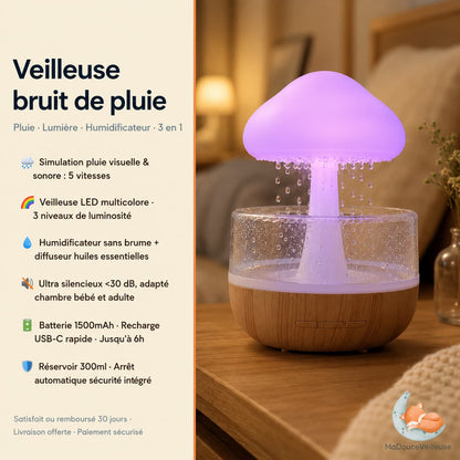 Veilleuse bruit de pluie et diffuseur d'huiles essentielles