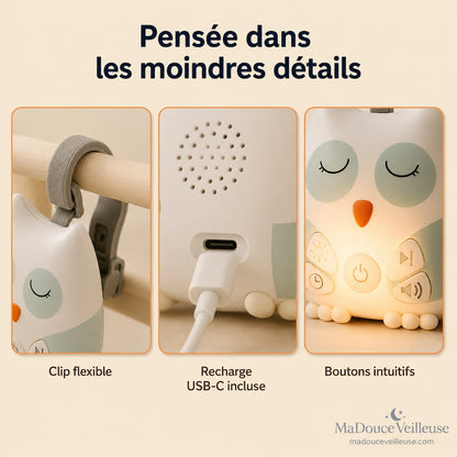 Veilleuse avec détection des pleurs, 30 sons apaisants et clip nomade