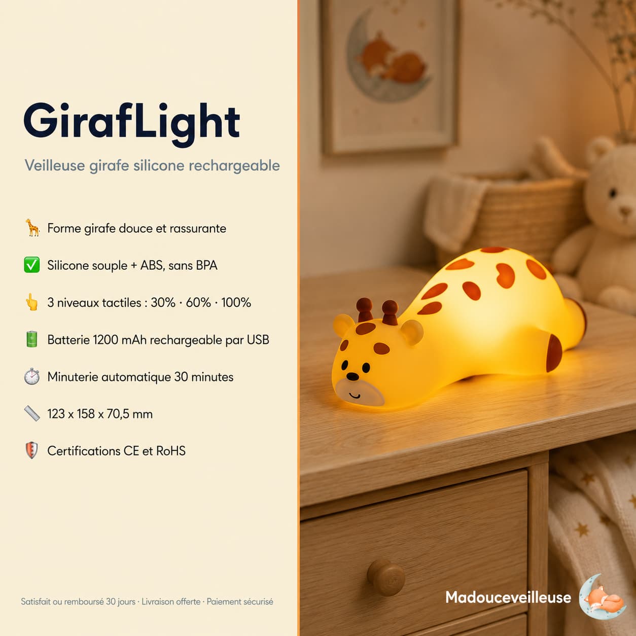 Veilleuse girafe en silicone - GirafLight
