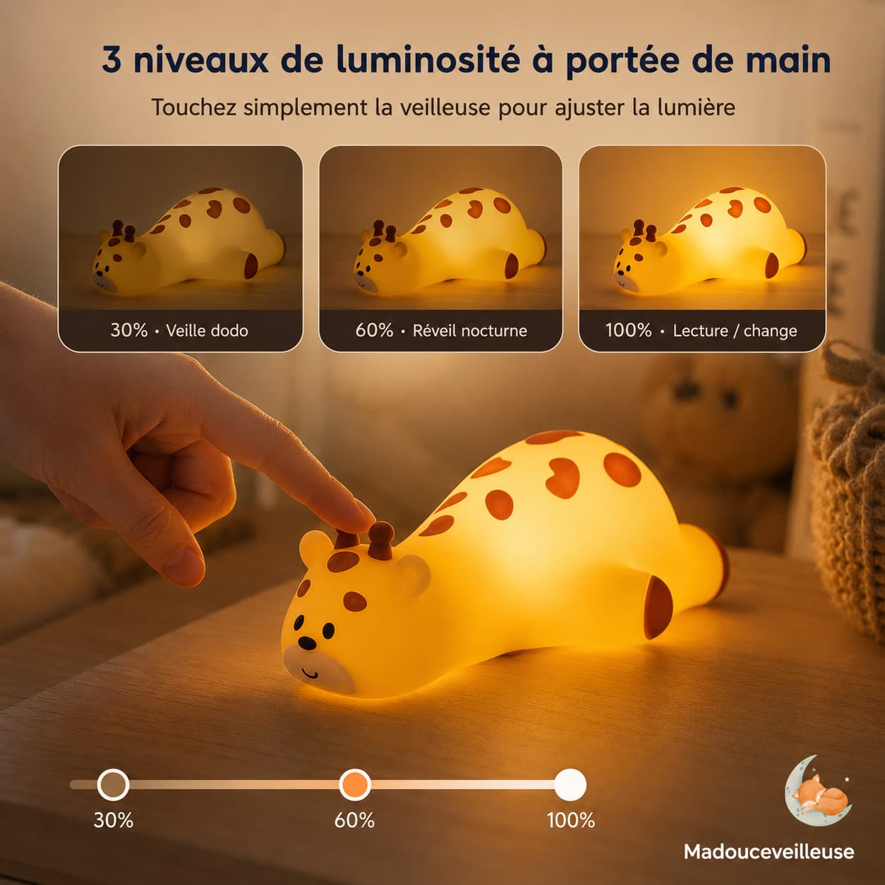Veilleuse girafe en silicone - GirafLight