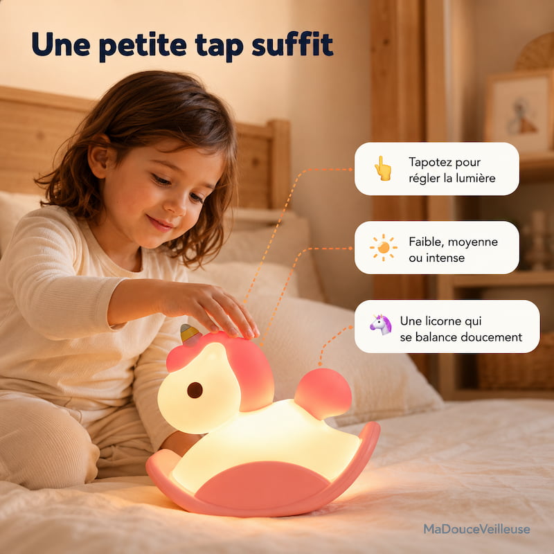 Veilleuse Licorne à bascule en silicone pour bébé