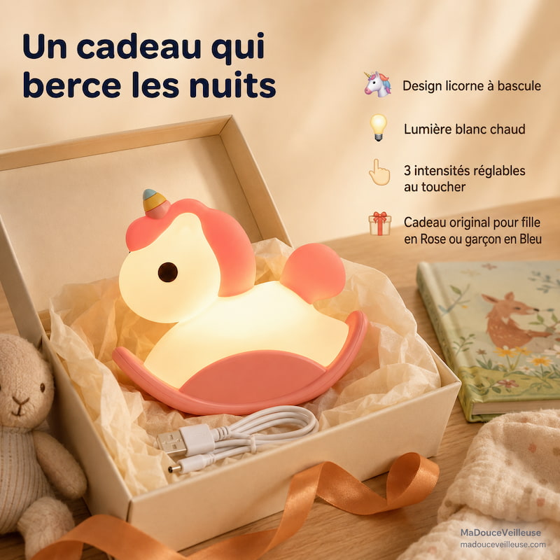 Veilleuse Licorne à bascule en silicone pour bébé