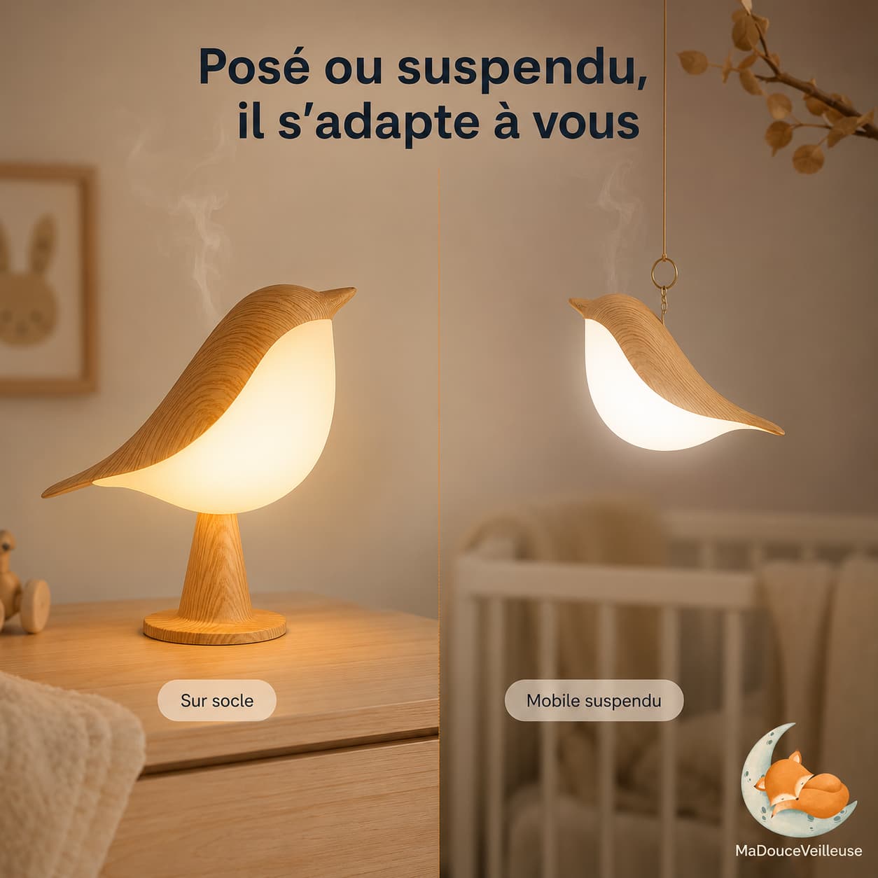veilleuse oiseau rechargeable et tactile