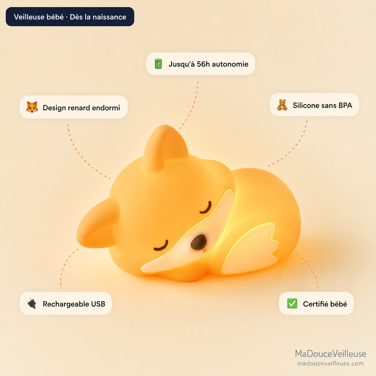 Veilleuse renard bébé silicone sans BPA