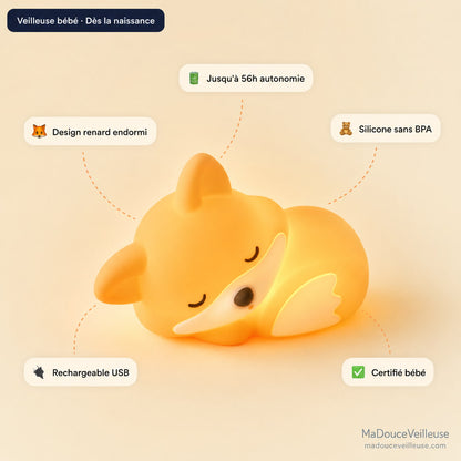Veilleuse renard bébé silicone sans BPA
