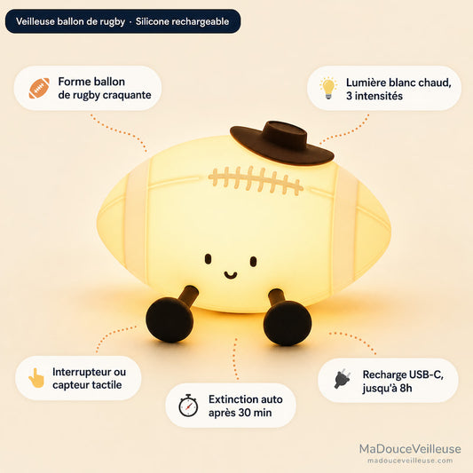 Veilleuse Balle de Rugby Tactile et Rechargeable