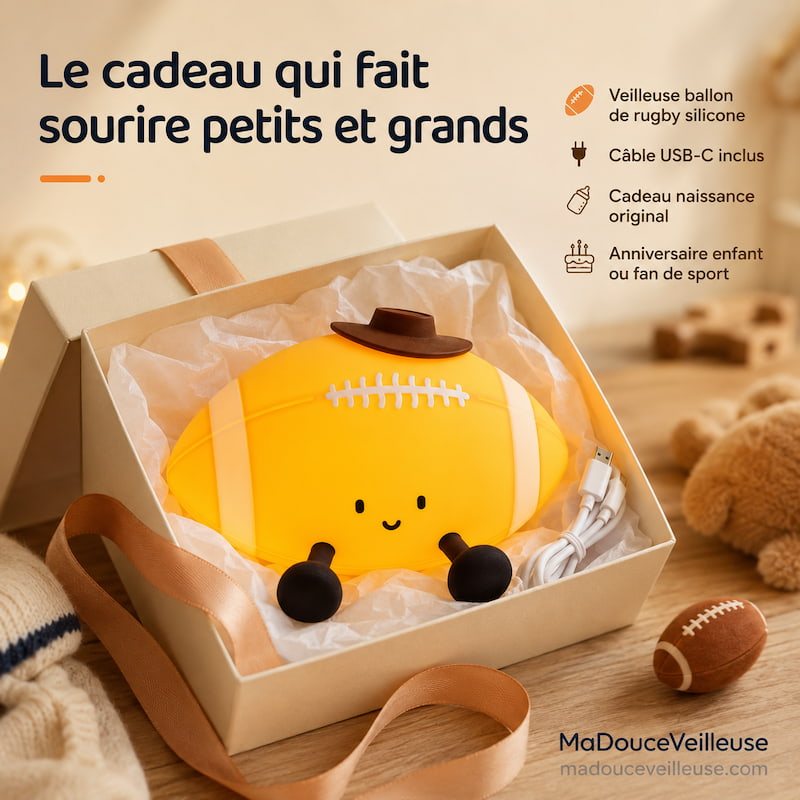 Veilleuse Balle de Rugby Tactile et Rechargeable