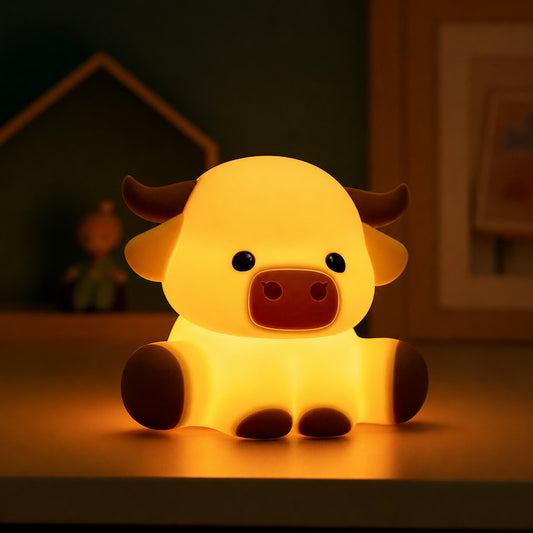 Veilleuse vache à cornes, lumière chaleureuse