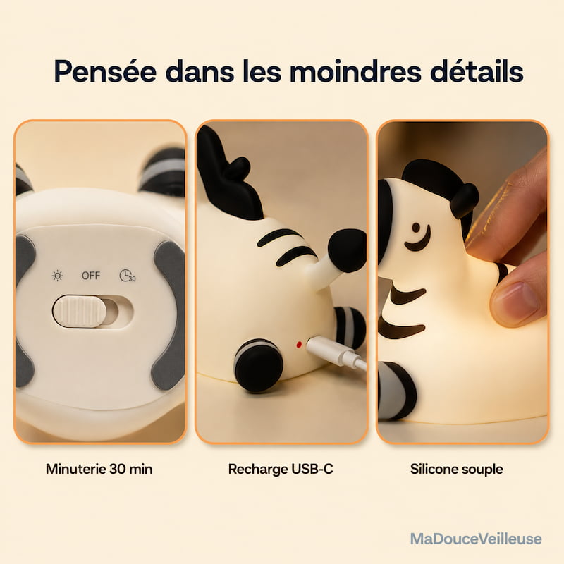 Veilleuse zèbre en silicone pour bébé