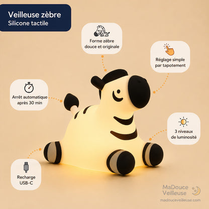Veilleuse zèbre en silicone pour bébé