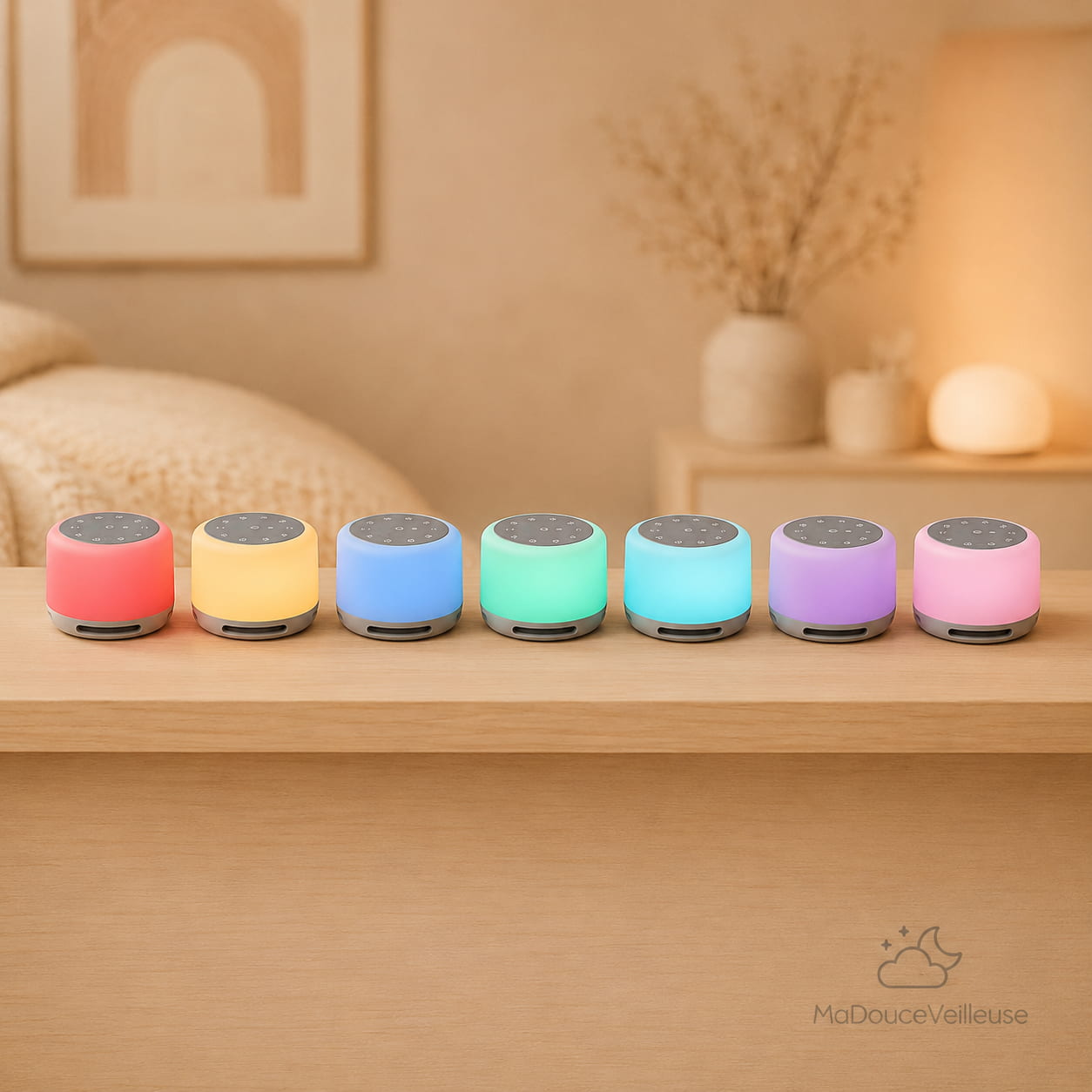 appareil a bruit blanc lampe veilleuse - 24 sons naturels - 5 niveaux intensite lumineuse