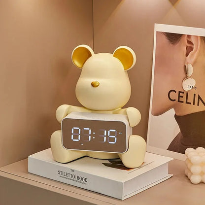 horloge ours déco silencieuse LED design cartoon