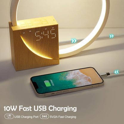 lampe de chevet reveil bois woodrise sur table nuit