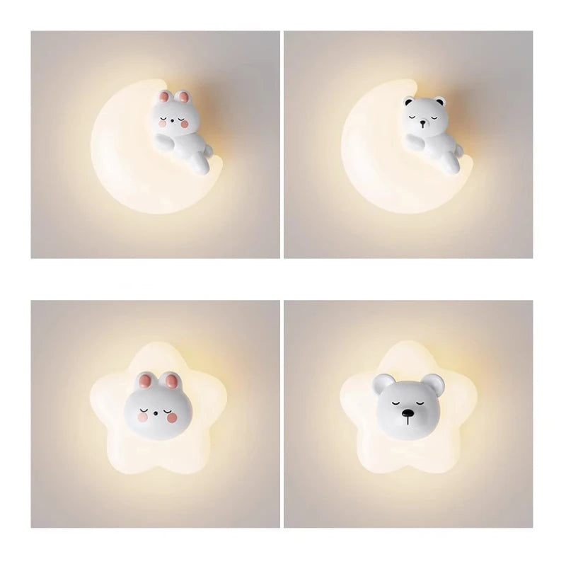 lampe murale enfant LED lune et ours blanc

