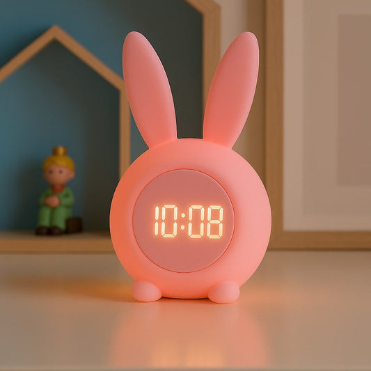 veilleuse réveil lapin enfant LED rose