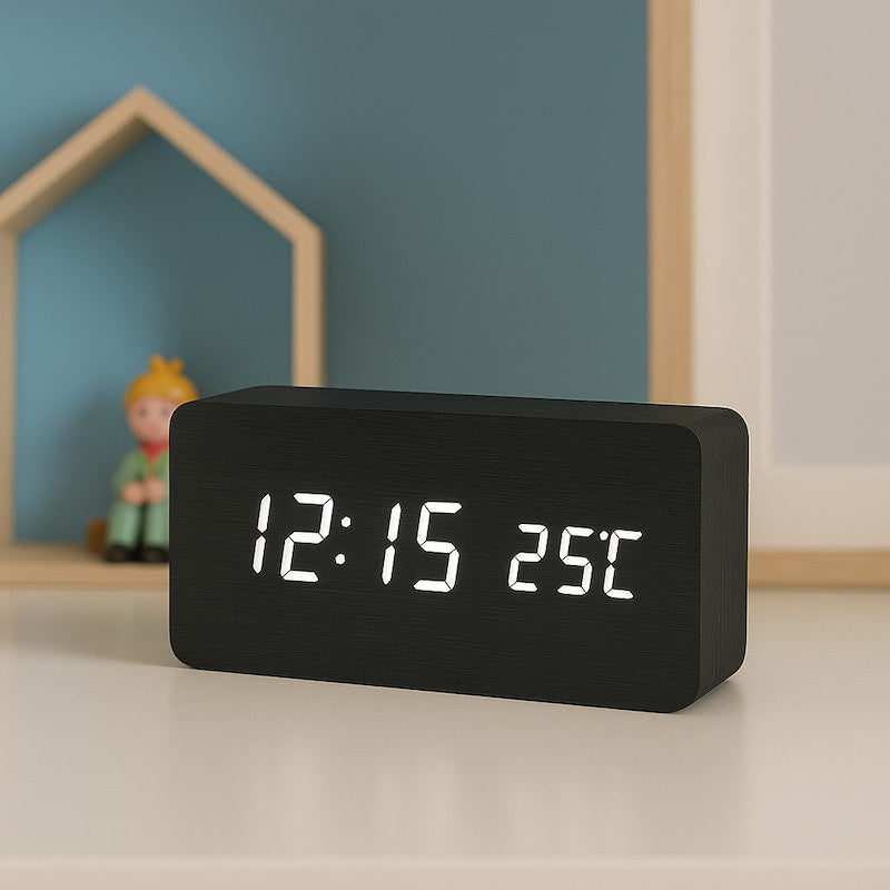 Led Réveil Électronique En Bois Réveil Numérique Bois Horloge Cubique