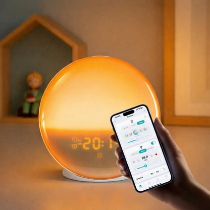 reveil simulateur daube connecté  avec application mobil pour parametrage des reveils et luminosites