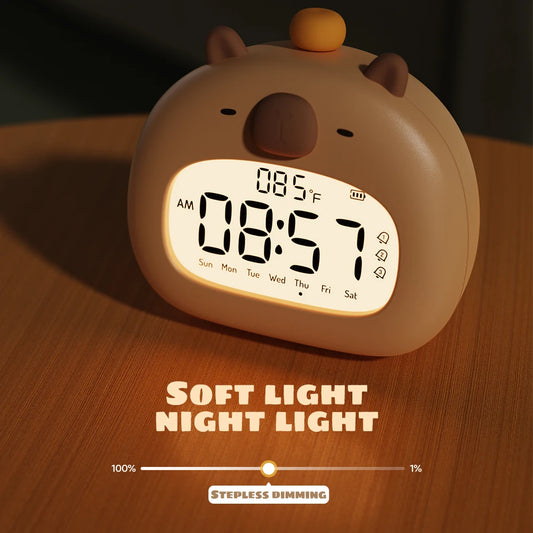 réveil capybara digital jaune avec écran LED