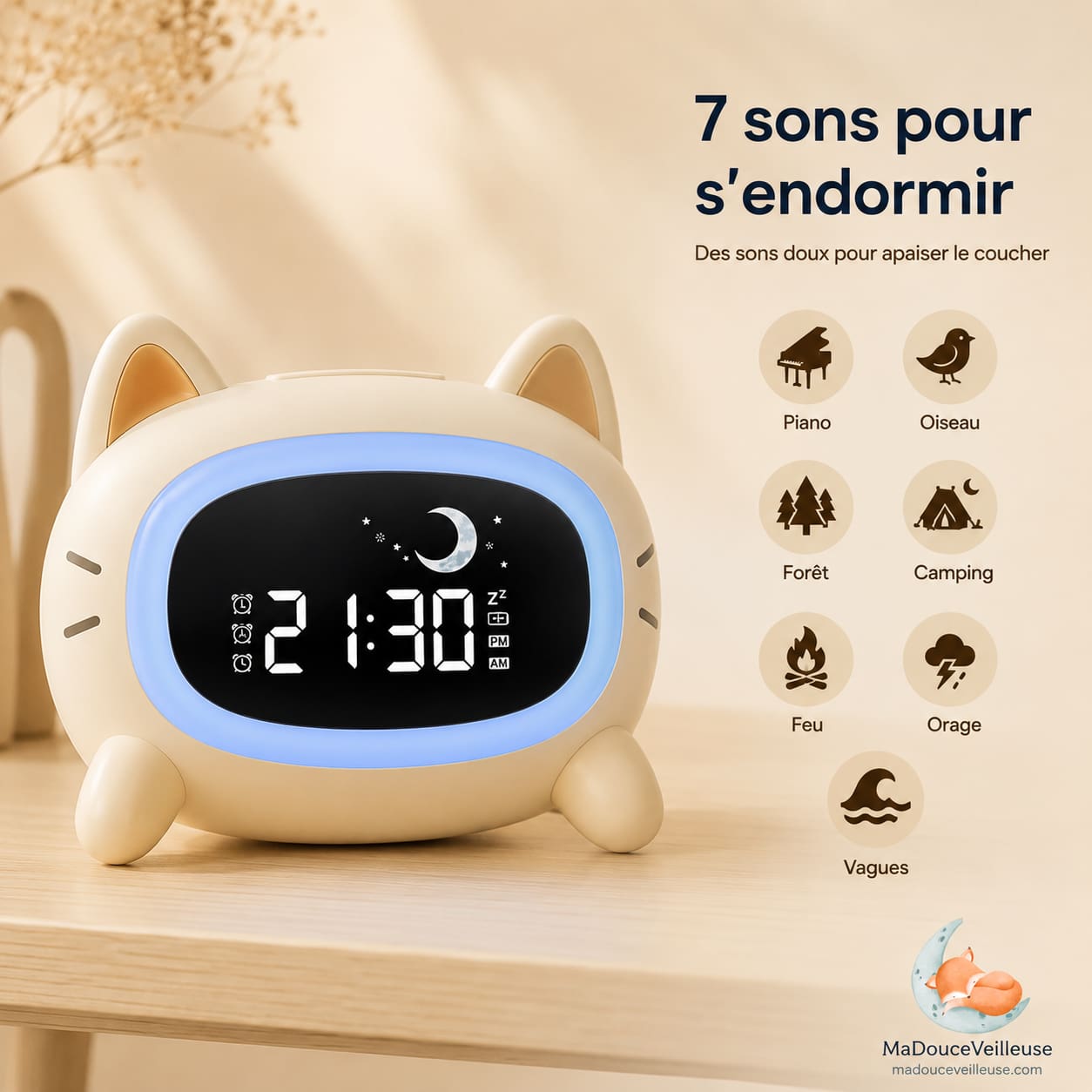reveil chat enfant 7 sons de la nature pour endormissement calme et autonome