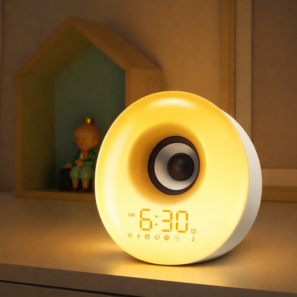réveil bluetooth SoundRise sur table de nuit moderne