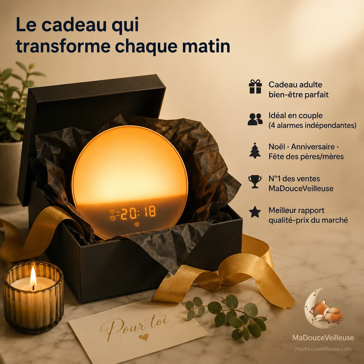 Réveil lumineux simulateur d’aube noctarise cadeau anniversaire noel fete 