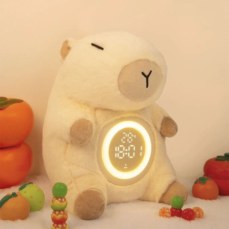 réveil peluche capybara sur tapis enfant chambre