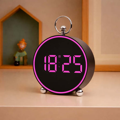 Reveil moderne LED sur bureau – design circulaire noir