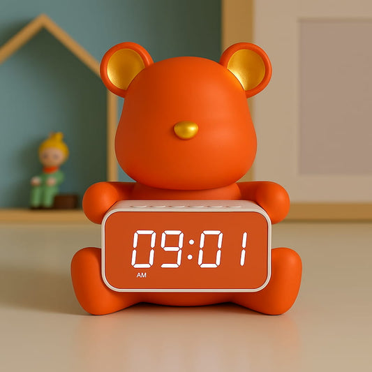 horloge ours déco silencieuse LED design cartoon