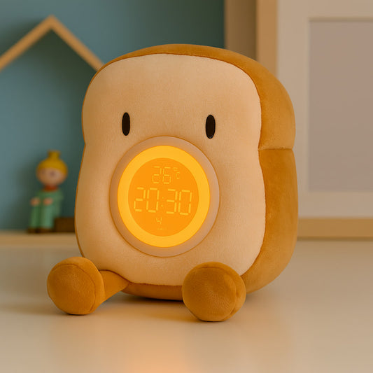 peluche toast réveil avec téléphone posé 