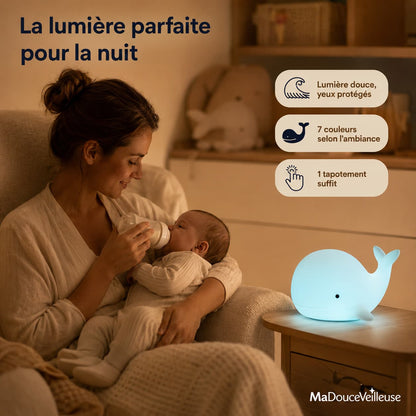 Veilleuse Baleine en silicone souple sans BPA pour bébé