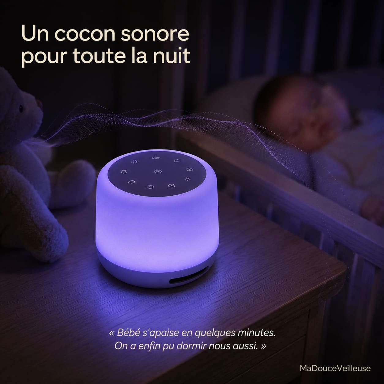 appareil a bruit blanc lampe veilleuse - 24 sons naturels - 5 niveaux intensite lumineuse