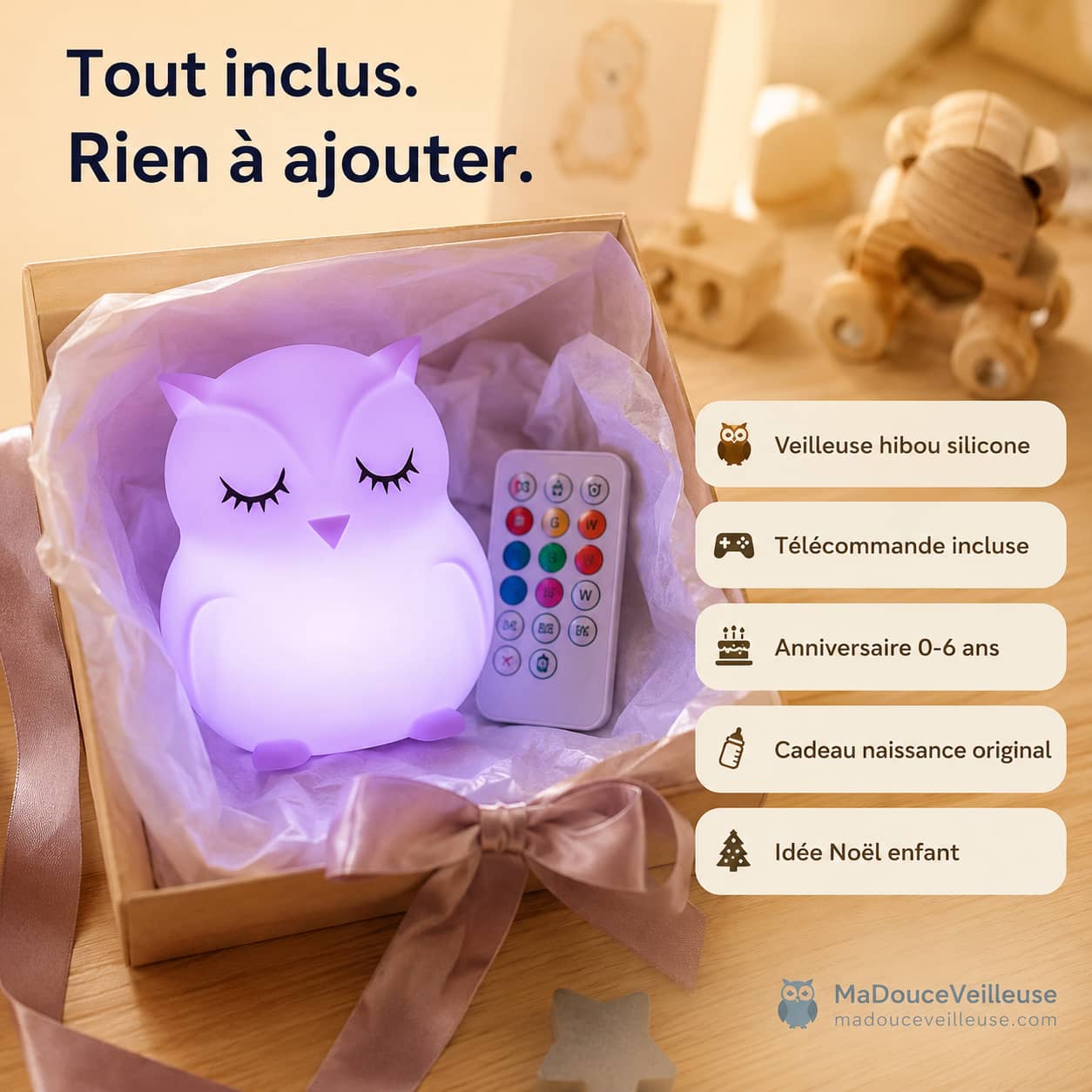 Veilleuse Hibou en silicone souple sans BPA multicoore