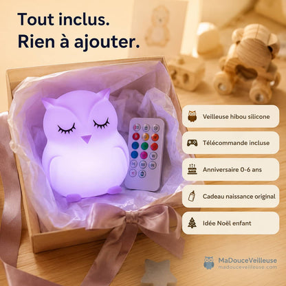Veilleuse Hibou en silicone souple sans BPA multicoore