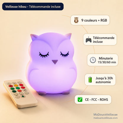 Veilleuse Hibou en silicone souple sans BPA