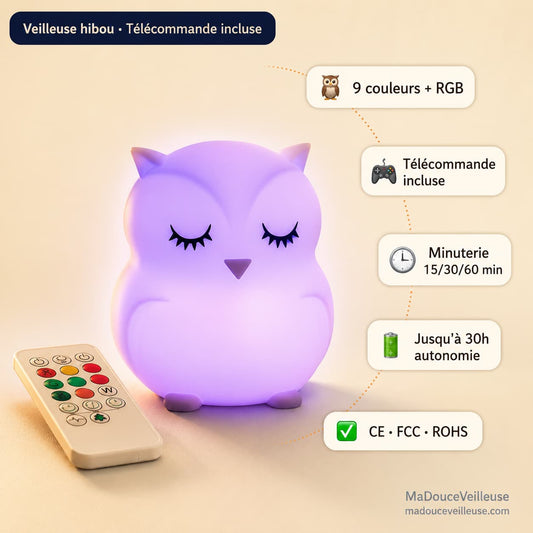 Veilleuse Hibou en silicone souple sans BPA
