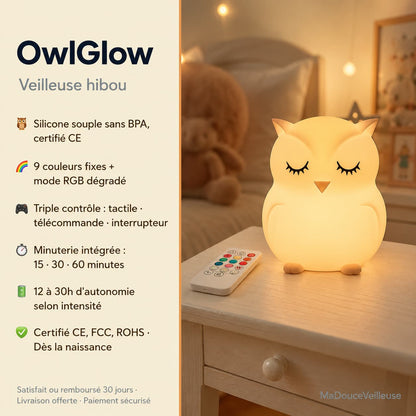 Veilleuse Hibou en silicone souple sans BPA