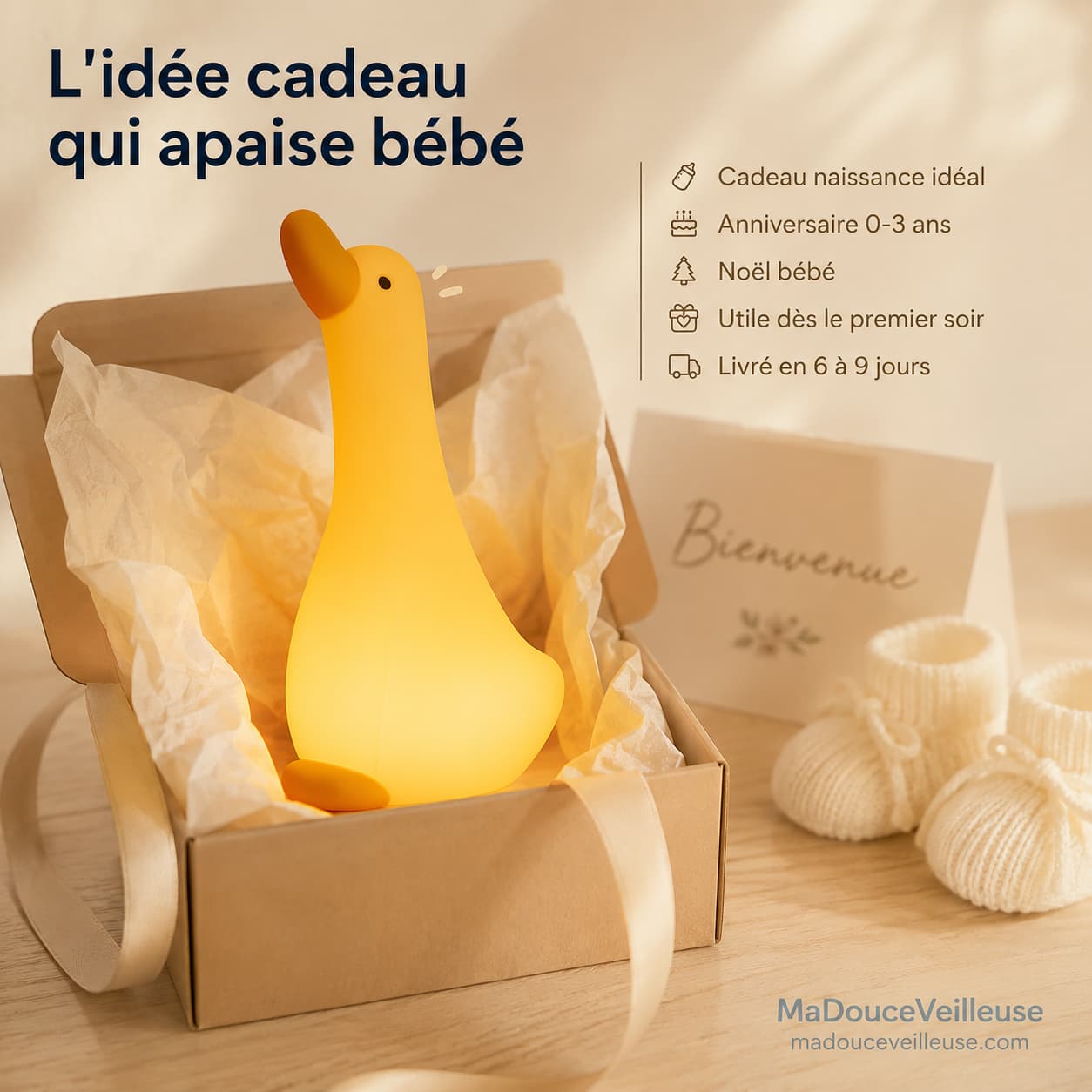 Veilleuse Oie pour Bébé en Silicone Souple sans BPA cadeau naissance bebe offert