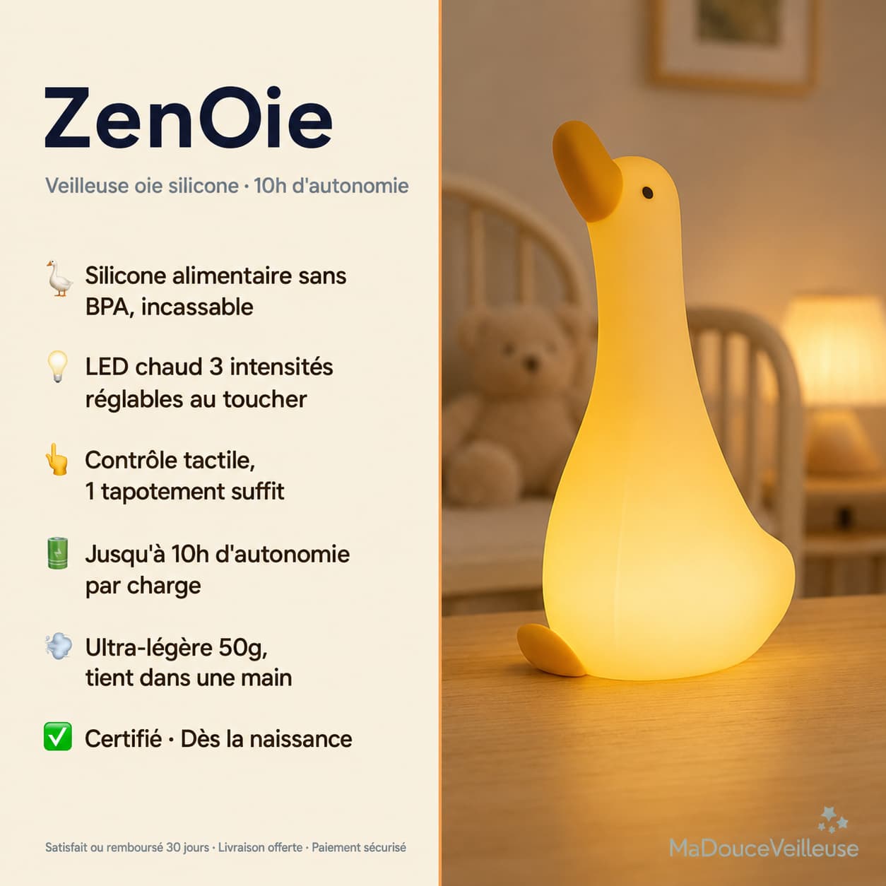 Veilleuse Oie pour Bébé en Silicone Souple sans BPA
