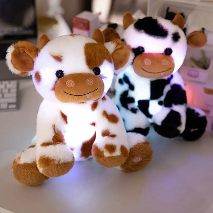 veilleuse peluche vache marron blanche lumineuse