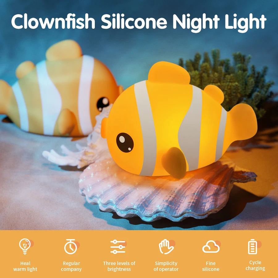 veilleuse poisson orange silicone recharge USB