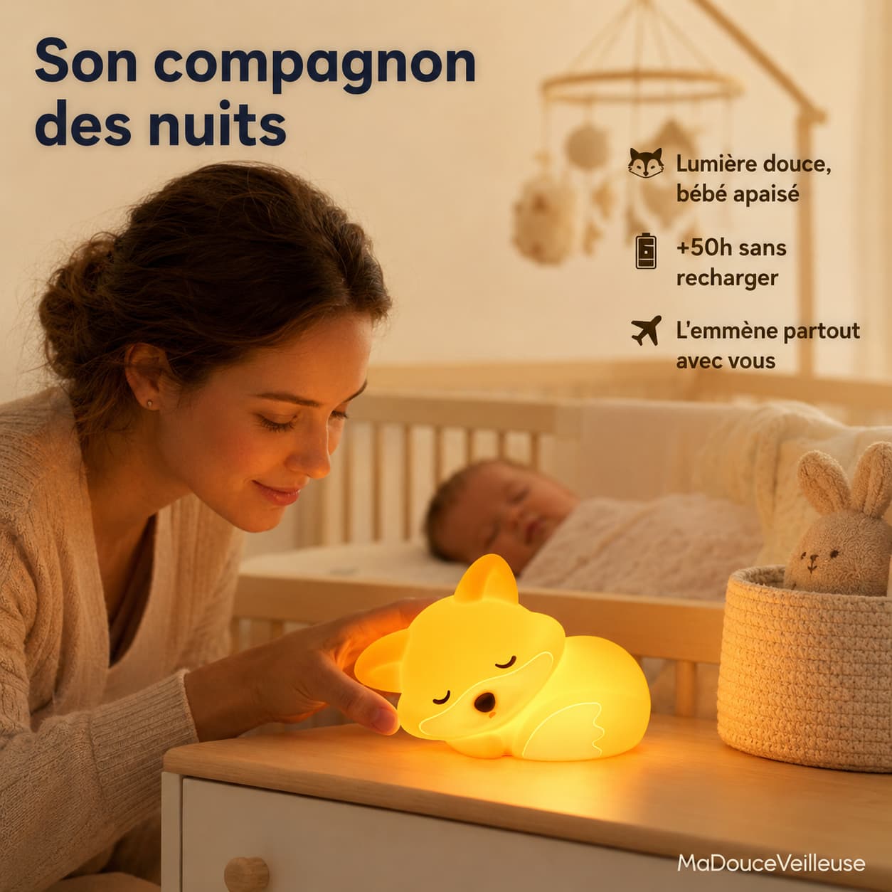 Veilleuse renard chambre bébé silicone sans BPA