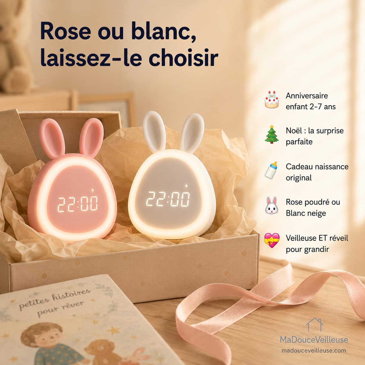Veilleuse lapin réveil pour enfant cadeau parfait