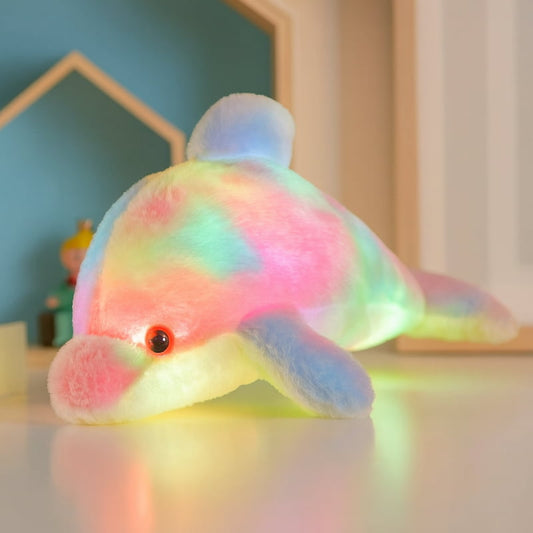 veilleuse peluche dauphin 30 cm lumière colorée

