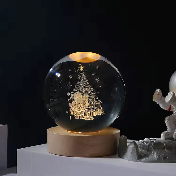 veilleuse boule de noël avec socle bois